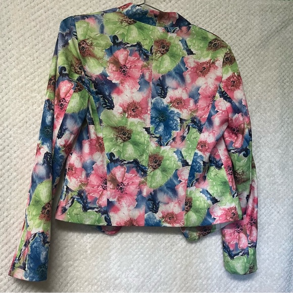 Ovi Womens Long Sleeve Blazer Floral Blue Green Business Professional Office MED - Picture 5 of 6